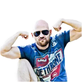 💪 74f97995 DETHRONE ROYALTY BRAND homme, lunettes de soleil, flexion, chauve, barbe, t-shirt telegram sticker