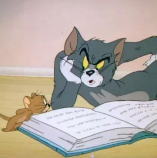 😾 0acce9d7 Tom and Jerry cartoon, cat, mouse, reading, book, animated telegram sticker