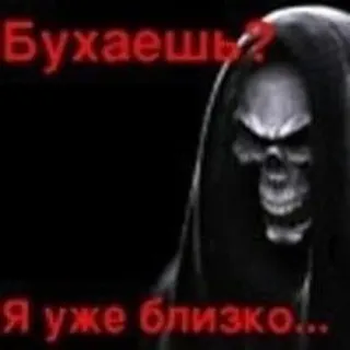 ☠️ 1ecb0ff6 Death Бухаешь? Я уже близко... scheletro, morte, morte, alcol, bere telegram sticker