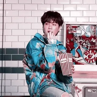 🖇 bb749b85 POPCORN 男性, ポップコーン, 食べる, カジュアル, 室内 telegram sticker