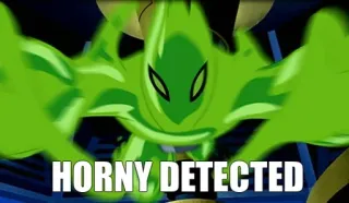 🌝 8b152cc0 HORNY DETECTED coquin, détecté, mème, drôle, vert, dessin animé whatsapp sticker