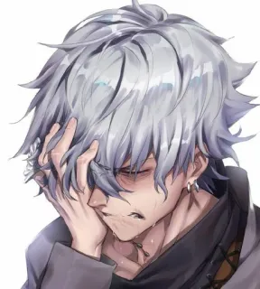 😭 55a59809 动漫, 哭泣, 悲伤, 情绪化, 男性, 角色, 白发 telegram sticker