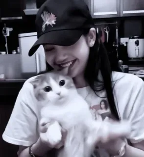 💗 d00c4f70 女性, 猫, ペット, 動物, 人, 笑顔 telegram sticker