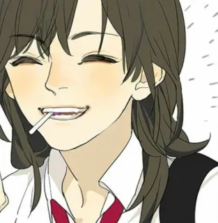 🌟 8c6b1efd Person, Lutscher, Cartoon, lächelnd, braune Haare, glücklich, Illustration whatsapp sticker