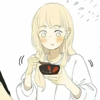 🌟 45b6dd96 Cartoon, Anime, Meisje, Kom, Eten, Leuk telegram sticker