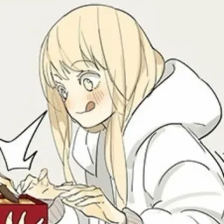 🌟 5ebb7eee persoon, blond haar, cartoon, hongerig, tong, dessert, eten telegram sticker