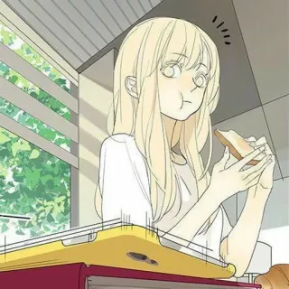 🌟 81277c01 vrouw, eten, cartoon, blond haar telegram sticker