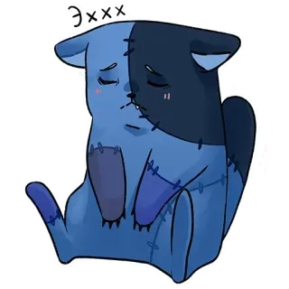 😞 6bb17335 Эхх 고양이, 슬픈, 파란색, 바느질, 만화, 동물 telegram sticker