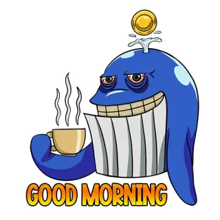 🐳 bebb8a6a GOOD MORNING 좋은 아침, 고래, 커피, 아침, 만화, 인사 telegram sticker