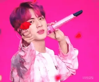 😘 c7dd70d2 Jin Jin, BTS, K-pop, piosenkarz, mikrofon, płatki róż, idol telegram sticker