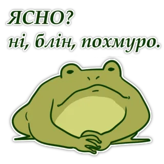 😕 3598f88e ЯСНО?
нi, блiн, похмуро. 青蛙, 幽默, 梗, 斯拉夫, 动物, 卡通, 笑话, 讽刺 whatsapp sticker
