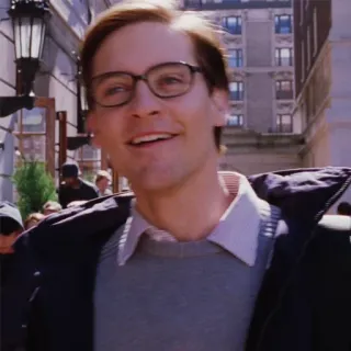 😋 5c71093d Peter Parker Spider-Man Peter Parker, Spider-Man, Tobey Maguire, occhiali, personaggio, film whatsapp sticker