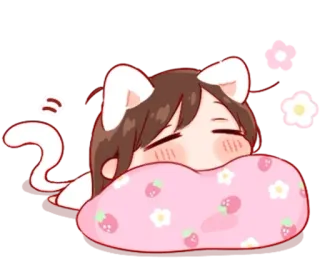 💭 325815f2 orejas de gato, adormilado, lindo, anime, almohada, kawaii telegram sticker