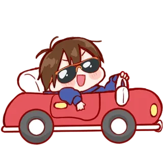 🖤 520e51c8 cartoon, driving, car, sunglasses, person, happy, cute telegram sticker