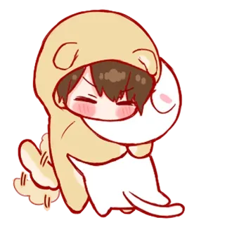 🖤 94193015 cute, kawaii, anime, hug, boy, animal costume telegram sticker