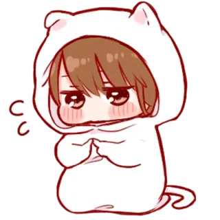 😔 9c72ef40 Q版, 可爱, 卡哇伊, 动漫, 漫画, 猫, 动物, 帽衫 telegram sticker