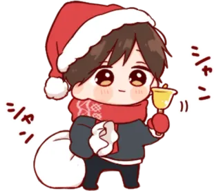 🎭 6b7f0262 シャンシャン noël, chibi, animé, cloche, festif, hiver, dessin animé whatsapp sticker