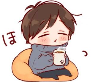🎭 86274a09 ほ kawaii, mignon, animé, manga, chaud, café, assis whatsapp sticker
