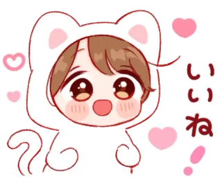 🎭 707a99f3 いいね！ 귀여운, 카와이, 애니메이션 스타일, 고양이 귀, 하트, 스티커 telegram sticker