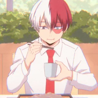 🌷 d163fa82 Shoto Todoroki My Hero Academia Animé, Shoto Todoroki, My Hero Academia, Manger, Nourriture, Personnage telegram sticker