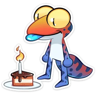 🍰 32695fbc gecko, lézard, dessin animé, gâteau, anniversaire, fête, dessert, animal whatsapp sticker