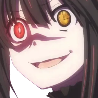 😈 cac11522 Kurumi Tokisaki Date A Live anime, cô gái, rùng rợn, đồng hồ, mắt đỏ, nụ cười, Date A Live telegram sticker