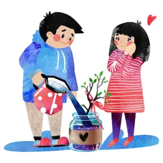 💕 ef771652 爱, 植物, 情侣, 浇水, 可爱, 卡通, 心 telegram sticker