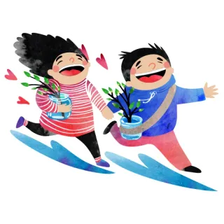 💕 f638e63d 儿童, 跑步, 植物, 水彩, 快乐, 友谊 telegram sticker