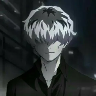 🦾 55a3319b アニメ, 男性, ポートレート, 白髪, 暗い whatsapp sticker