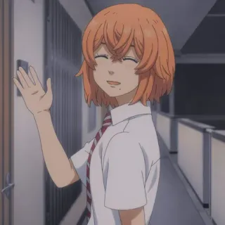 👋 6df69d5b アニメ, 漫画, 女の子, 手を振る, 笑顔 telegram sticker