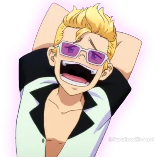 🥰 1406f784 @SwallowZireael Anime, Desenho animado, Personagem, Óculos de sol, Loiro, Relaxado telegram sticker