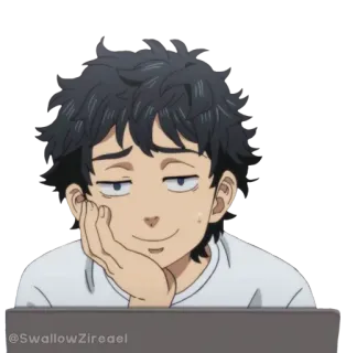 😅 4d4f2535 @SwallowZireael anime, desenho animado, expressão, homem, rosto telegram sticker