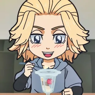 ⚜ a1bf43a7 Mikey Tokyo Revengers อนิเมะ, การ์ตูน, แฟนอาร์ต, ตัวละคร, กิน, ของหวาน telegram sticker