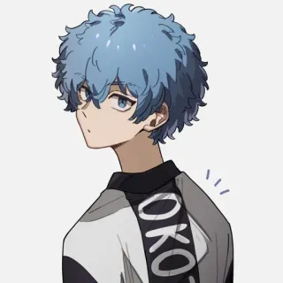 😐 0914ecb1 OKOK 애니메이션, 만화, 만화영화, 파란 머리, 소년, 캐릭터, 미술, 일러스트 telegram sticker