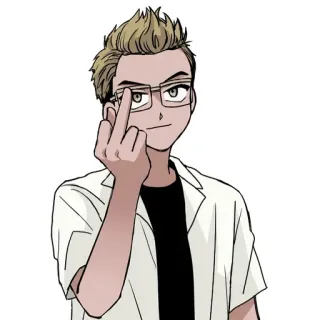 🖕 59fe20e3 가운데 손가락, 모욕적인 제스처, 남자, 안경, 만화, 금발 머리 telegram sticker