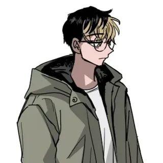 😐 9afffc92 애니메이션 스타일, 남자, 후드티, 안경, 머리카락, 그림 telegram sticker