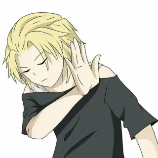 👎 ef688f40 애니메이션 스타일, 소년, 금발 머리, 손 들기, 정지 제스처, 애니메이션 캐릭터, 손 제스처, 만화 telegram sticker