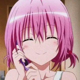 🎭 e2a678f9 anime, pink hair, smiling, happy, character, phone, cute telegram sticker