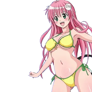 👙 21ed424b Lala Satalin Deviluke To Love Ru anime, cewek, bikini, rambut pink, tersenyum telegram sticker