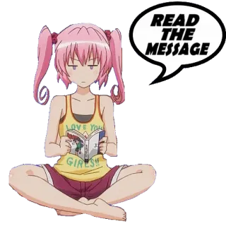 ✉️ 280bfdcd READ THE MESSAGE gadis anime, membaca, pesan, kartun, imut, rambut merah muda telegram sticker