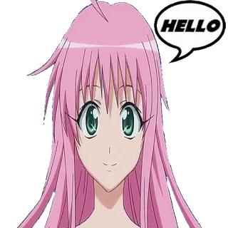 👋 9921ff2b HELLO Anime, Gadis, Halo, Rambut merah muda, Imut, Kartun telegram sticker