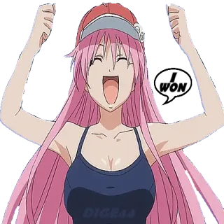 🏆 cd9e815f I WON anime, gadis, kemenangan, perayaan, rambut pink, aku menang telegram sticker