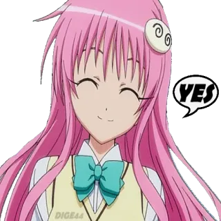 👍 d81d87ac YES anime, gadis, rambut merah muda, senyum, bahagia, ya, setuju telegram sticker