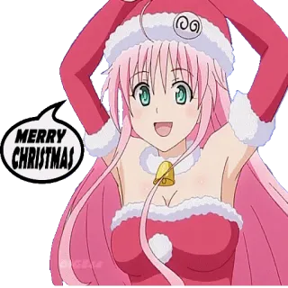 🤶 f2d9fdba MERRY CHRISTMAS anime, gadis, topi santa, natal, liburan, meriah telegram sticker