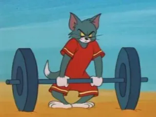 💪 1d0dde1a Tom gato, dibujos animados, halterofilia, ejercicio, fitness, Tom y Jerry telegram sticker