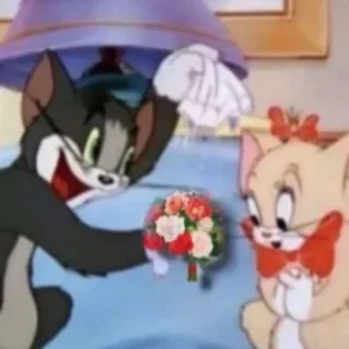 🌹 23360fb8 Tom Cat gato, dibujos animados, ramo de flores, boda, romance telegram sticker