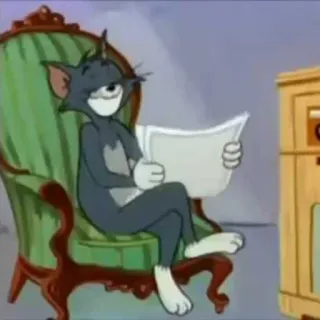 😌 04fadea8 Tom Tom and Jerry kreskówka, kot, krzesło, czytanie, gazeta, śmieszne telegram sticker