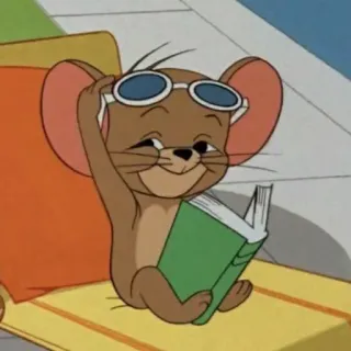 🐭 131501dc Jerry Mouse Tom and Jerry muis, cartoon, lezen, zonnebril, Jerry whatsapp sticker
