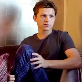 😐 a9b91343 Tom Holland actor, celebrity, man, sitting, portrait telegram sticker