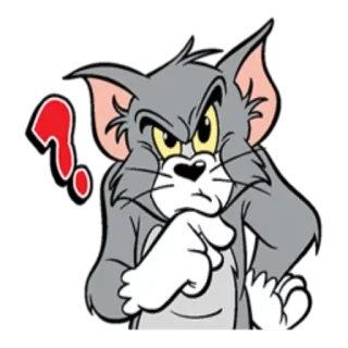 ❓ 6832123a Tom Cat Tom and Jerry kat, cartoon, nadenken, vraag, verward, uitdrukking whatsapp sticker